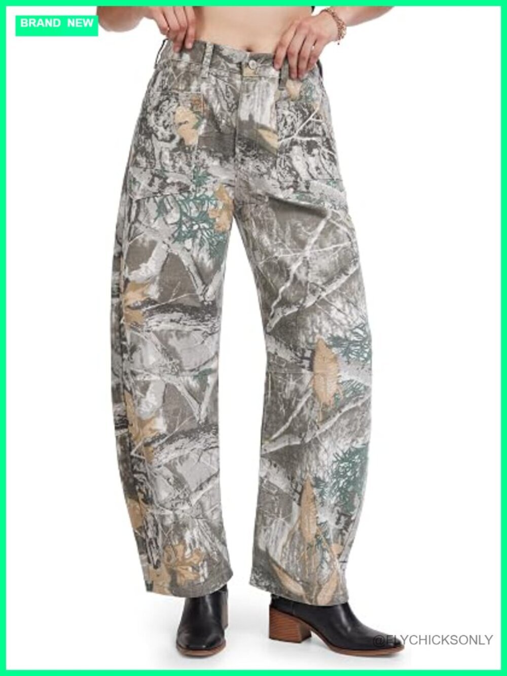 Women's Camo Barrel Jeans Mid Rise Wide Leg Y2K Baggy Boyfriend Pants with